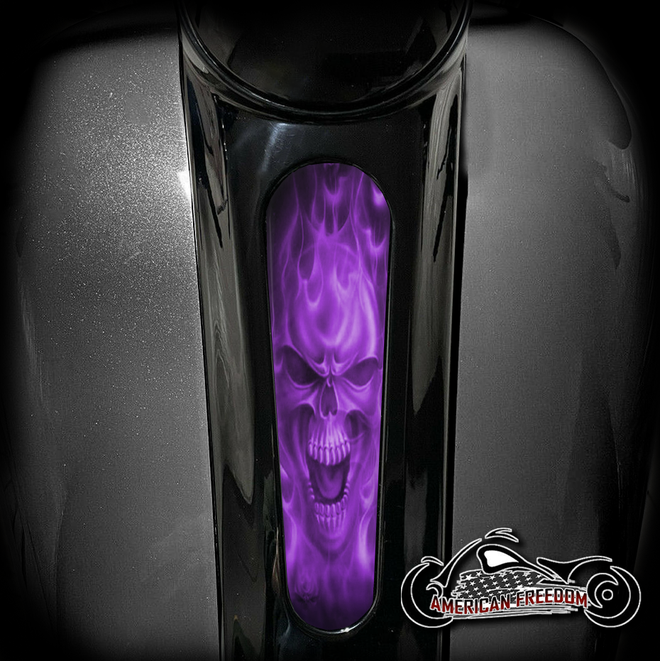 Harley 8 Inch Dash Insert - Purple Flame Skull